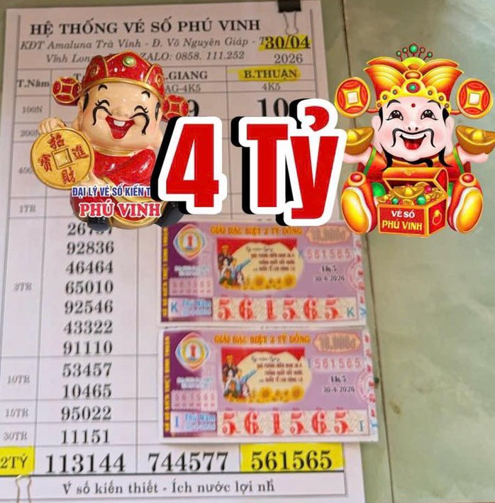 Giải độc đắc của vé số Bình Thuận trúng tại tỉnh Vĩnh Long. Ảnh: ĐLVS Phú Vinh