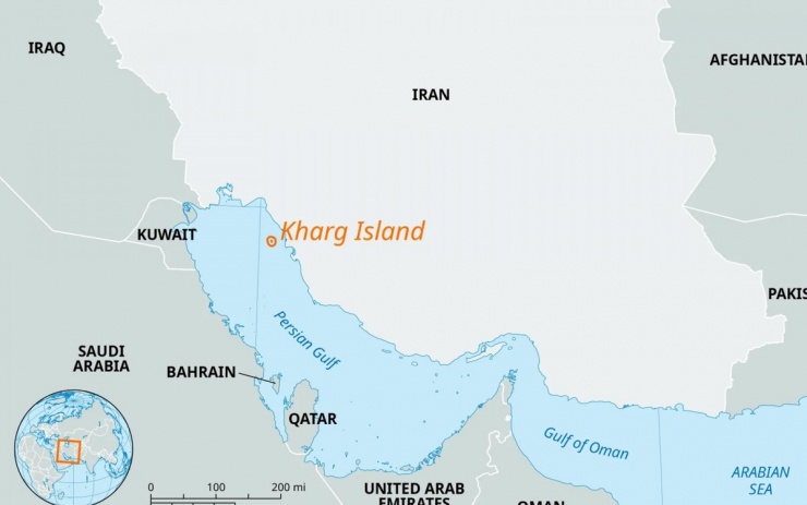 Đảo Kharg của Iran trong vịnh Ba Tư. Đồ họa: Britannica.