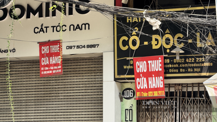 Những tấm biển "cho thuê nhà", "cho thuê cửa hàng" xuất hiện dày đặc trên phố Giảng Võ.&nbsp;Ảnh: Anh Văn