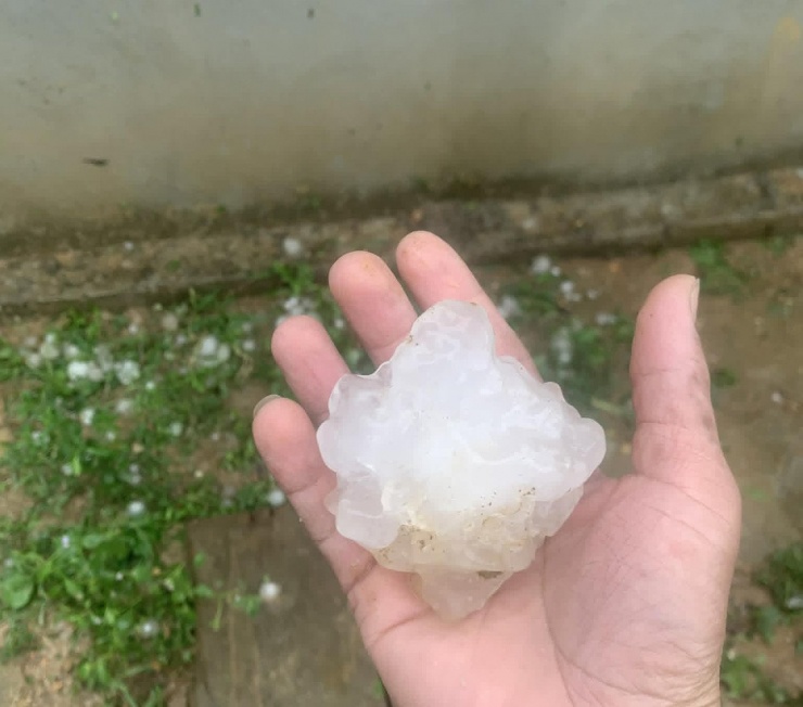 Mưa đá to bằng nắm tay tại bản Đồng Tâm, xã Mậu Thạch. Ảnh: V.A