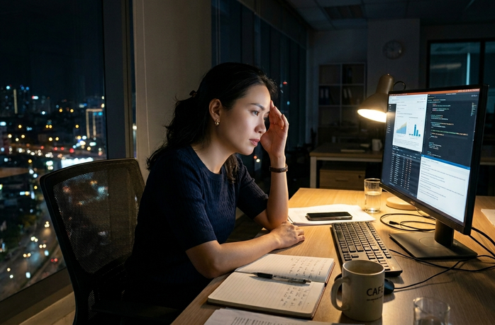 Nếu chỉ tập thể dục ngoài giờ làm, nguy cơ mắc bệnh tiểu đường, tim mạch... do ngồi lâu vẫn khá lớn - Minh họa AI: Thu Anh