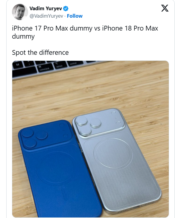 Mô hình iPhone 17 Pro Max và iPhone 18 Pro Max.