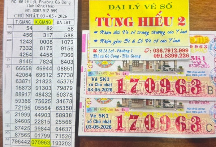 Giải an ủi của vé số Kiên Giang trúng tại tỉnh Đồng Tháp. Ảnh: ĐLVS Tùng Hiếu 2