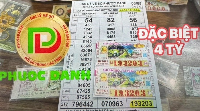 Giải độc đắc của vé số Đà Lạt trúng tại tỉnh Vĩnh Long. Ảnh: ĐLVS Phước Danh