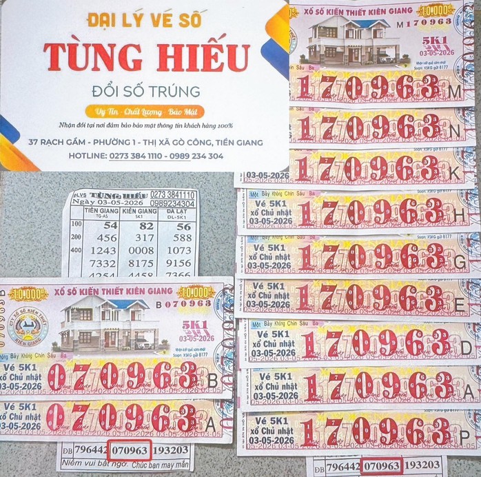 Giải độc đắc và giải an ủi của vé số Kiên Giang trúng tại tỉnh Đồng Tháp. Ảnh: ĐLVS Tùng Hiếu 2
