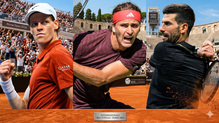 Djokovic (bên phải) nếu muốn vào chung kết đấu Sinner (bên trái) có thể sẽ chạm trán Zverev (giữa) ở bán kết