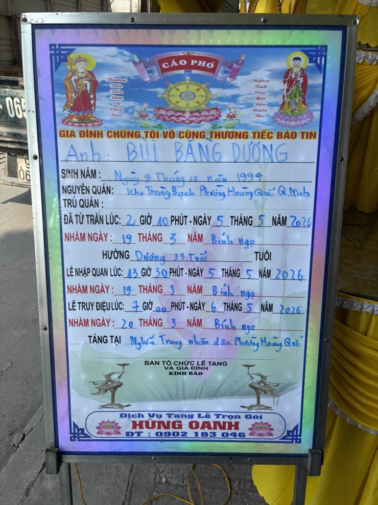 Thông tin tang lễ người mẫu Bằng Dương. Ảnh: FBNV