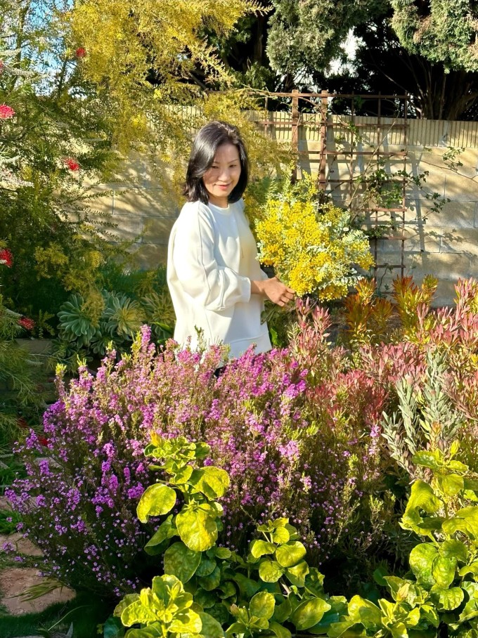 Mùa xuân, vườn nhà Hồng Đào luôn rực rỡ sắc hoa. Nổi bật nhất là cây mimosa vàng rực trước nhà, sau đó là những khóm hồng đủ các màu.