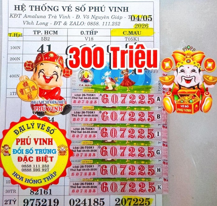 Giải an ủi của vé số Cà Mau trúng tại tỉnh Vĩnh Long. Ảnh: ĐLVS Phú Vinh