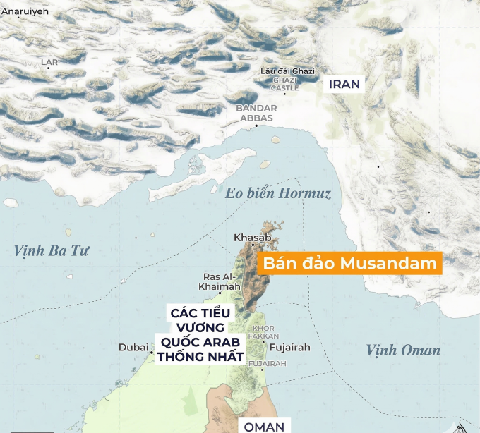 Vị trí cảng Fujairah của UAE và eo biển Hormuz. Đồ họa: Al Jazeera