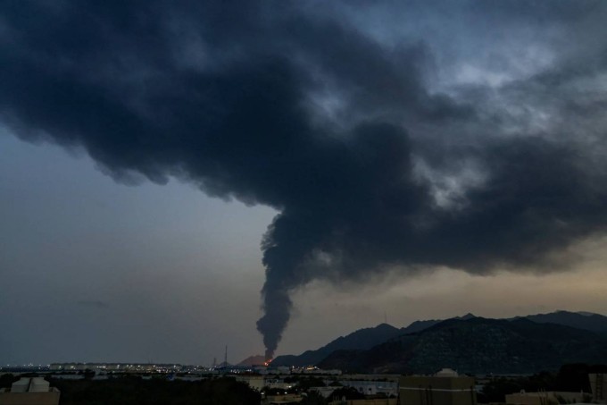 Cảng Fujairah sau vụ tấn công của Iran ngày 4/5. Ảnh: Press TV