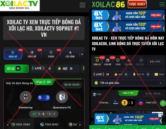 Hệ thống Xôi Lạc TV bị công an triệt phá hồi tháng 3/2026. Ảnh: Công an cung cấp