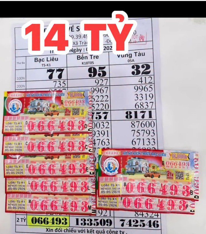 Giải độc đắc của vé số Bạc Liêu trúng tại tỉnh Đồng Tháp. Ảnh: ĐLVS Tươi Tốt