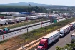 Hàng trăm xe container chở sầu riêng ùn ứ ở Dầu Giây, xếp hàng chờ kiểm định