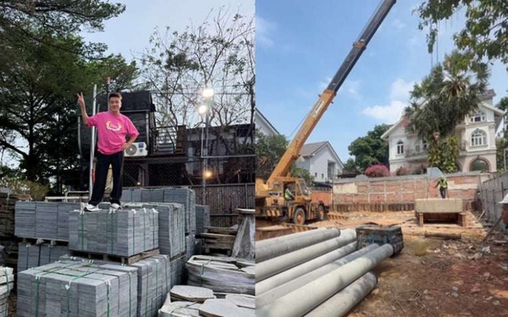 Đàm Vĩnh Hưng đang thi công trên khu đất mới mua. Ảnh: FBNV