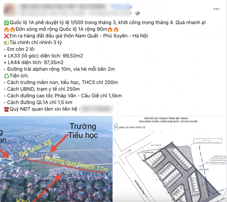 Không khó để bắt gặp những thông tin rao bán bất động sản "ăn theo" dự án quy hoạch đường quốc lộ 1A. Ảnh chụp màn hình