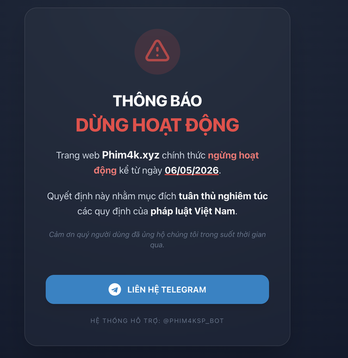 Web phim lậu Phim4k.xyz ngừng hoạt động từ 6-5