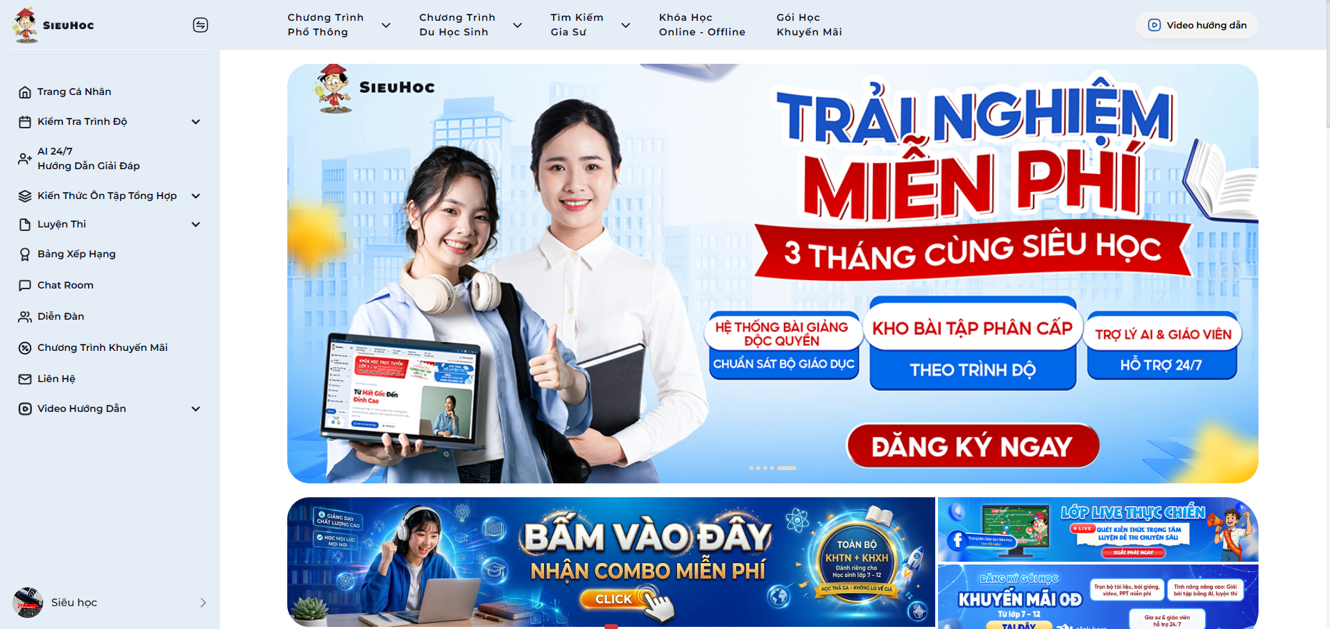Sieuhoc tối ưu hóa trải nghiệm người dùng bằng giao diện hiện đại, tích hợp hệ sinh thái tính năng thông minh giúp hỗ trợ lộ trình tự học toàn diện
