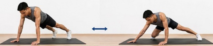 Plank bước ngang là biến thể cường độ cao, kích hoạt toàn bộ cơ thể.