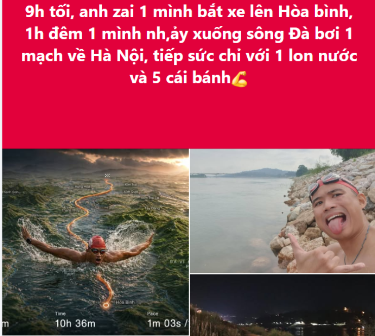 Bài đăng về hành trinh bơi đêm ở sông Đà của Minh Quang đang khiến làng bơi Việt xôn xao bàn tán