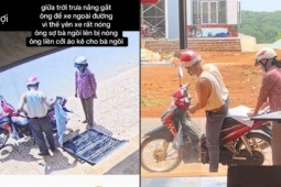 Cụ ông cởi áo che yên xe để vợ ngồi không bị nóng, dân mạng gọi là soái ca