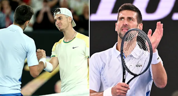 Djokovic (bên phải) có thể gặp đôi chút khó khăn trước&nbsp;Prizmic (đội mũ)