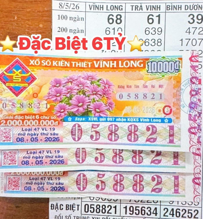 Giải độc đắc của vé số Vĩnh Long trúng tại tỉnh An Giang. Ảnh: ĐLVS Nga Lượm