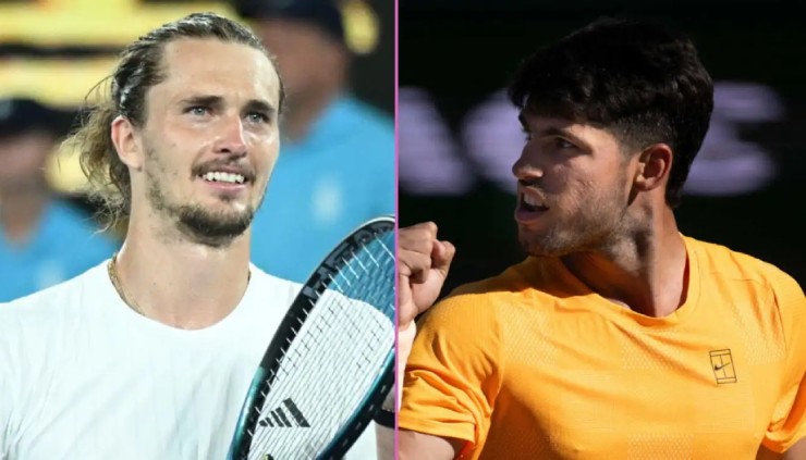 Zverev (bên trái) chưa có Grand Slam vì thế nhiều chuyên gia khẳng định anh chưa thể "chung mâm" Alcaraz (bên phải)