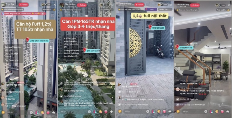 Tràn lan video livestream bán bất động sản trên TikTok. (Ảnh chụp màn hình)