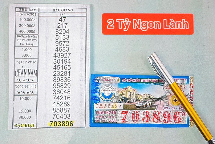 Giải độc đắc của vé số Hậu Giang trúng tại TP Cần Thơ. Ảnh: ĐLVS Chấn Nam