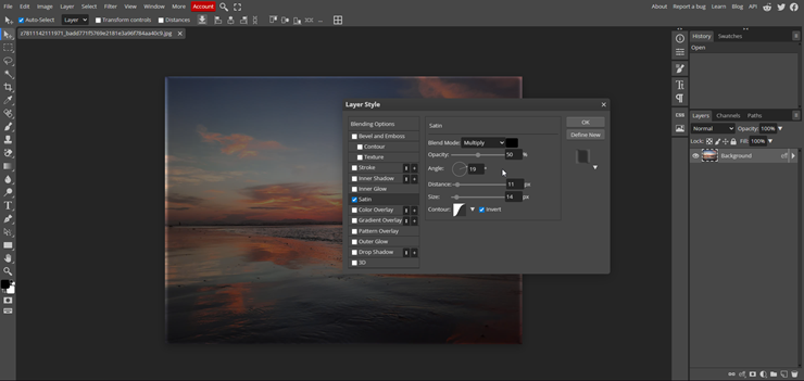 Menu Blending Options của Photopea.