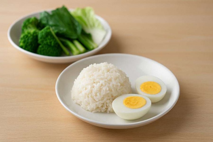 Trứng luộc kết hợp cùng rau xanh đậm cung cấp bữa ăn cân bằng, nhẹ bụng nhưng giàu dinh dưỡng.