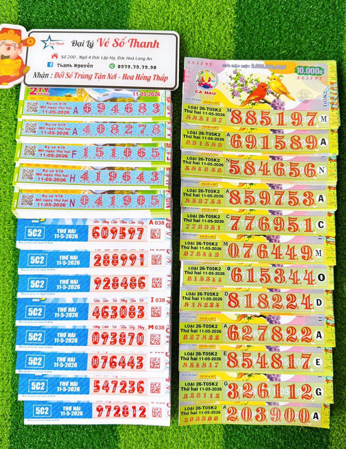 Xổ số miền Nam ngày 11-5 sẽ mở thưởng đối với vé số của 3 đài là TPHCM, Cà Mau và Đồng Tháp. Ảnh: ĐLVS Thanh