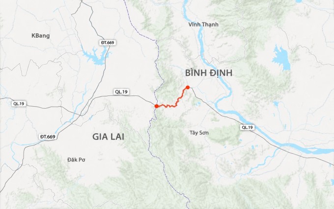  Đèo An Khê (màu đỏ) nằm trên quốc lộ 19. Đồ họa: Đăng Hiếu  