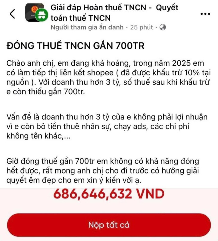 Một tài khoản chia sẻ hình ảnh nộp thuế gần 700 triệu đồng khi làm Affiliate