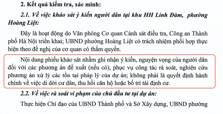 Hà Nội nói rõ về phiếu khảo sát tại HH Linh Đàm: Chưa có chuyện di dời cư dân - 1