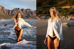 Mỹ nhân điền kinh đẹp nhất thế giới, mặc áo sơ mi hững hờ để lộ bikini
