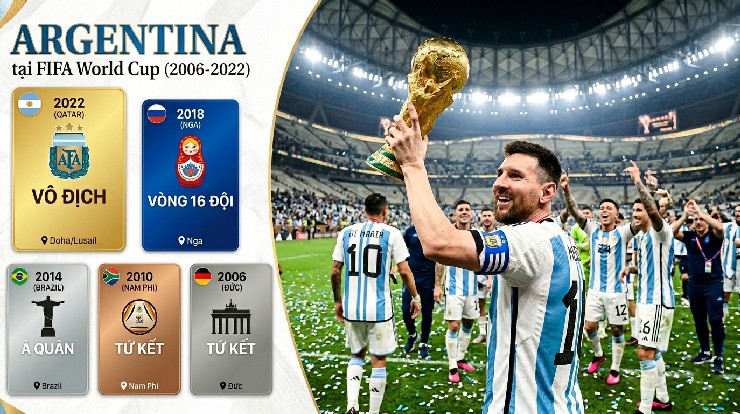 Thành tích&nbsp; ở 5 kỳ World Cup gần nhất của Argentina