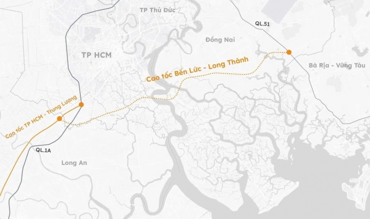 Hướng tuyến cao tốc Bến Lức - Long Thành. Đồ họa: Khánh Hoàng