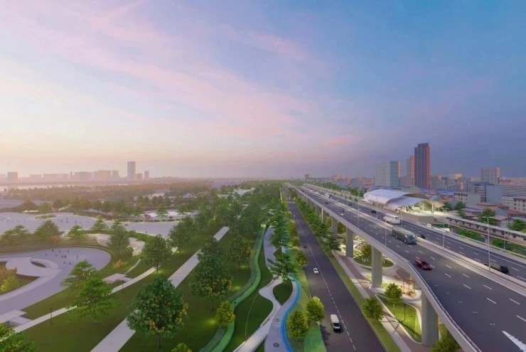 Những công trình nào được Hà Nội xây dựng trước ở trục đại lộ cảnh quan sông Hồng?