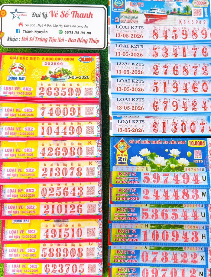 Xổ số miền Nam ngày 13-5 sẽ mở thưởng đối với vé số của 3 đài là Cần Thơ, Sóc Trăng và Đồng Nai. Ảnh: ĐLVS Thanh