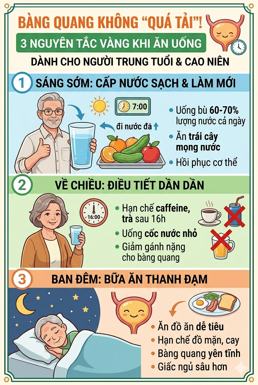 3 nguyên tắc ăn uống đúng lúc để bàng quang không “quá tải” - 1