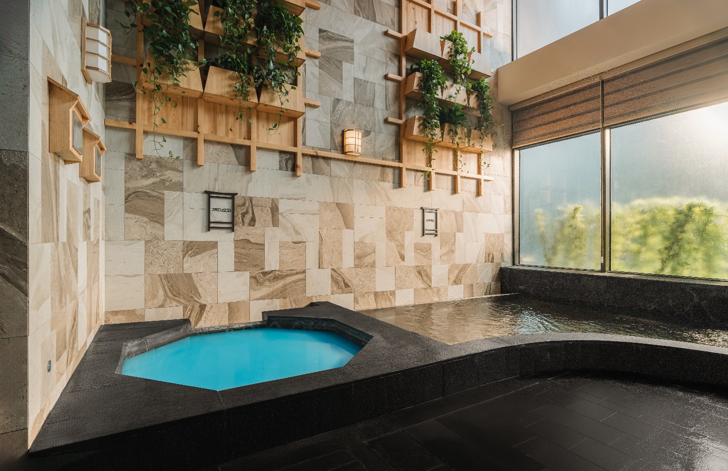 Một bể khoáng trong nhà được Ecopark thiết kế tại tổ hợp khoáng nóng Mori Onsen (Hưng Yên)