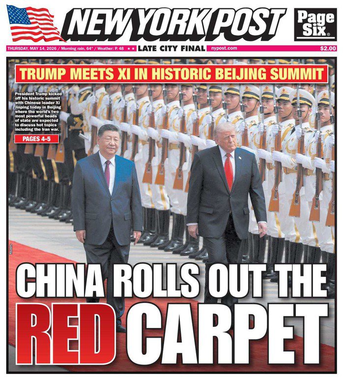 Ảnh bìa báo New York Post ngày 14-5.
