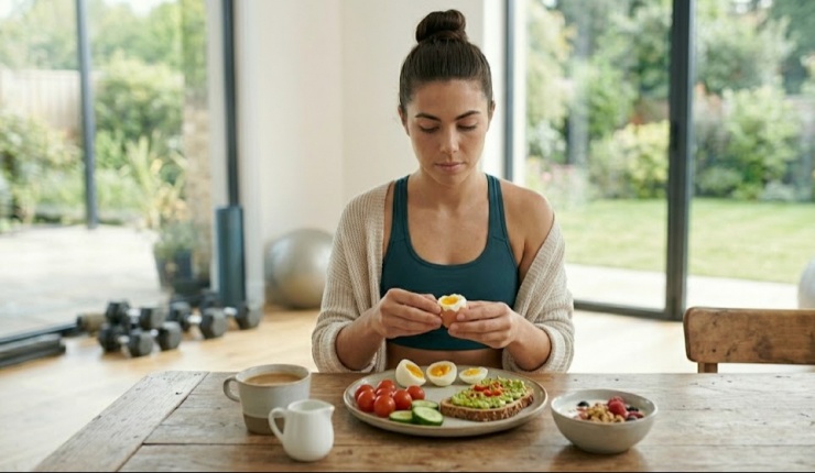 Ăn trứng kết hợp với rau xanh để bổ sung vitamin và khoáng chất.