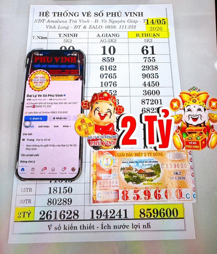 Giải độc đắc của vé số Bình Thuận trúng tại tỉnh An Giang. Ảnh: ĐLVS Phú Vinh