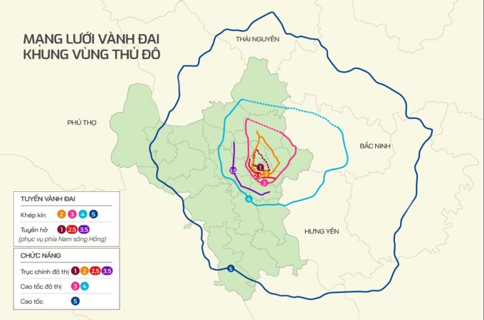 Hệ thống vành đai Hà Nội. Đồ họa: Tiến Thành