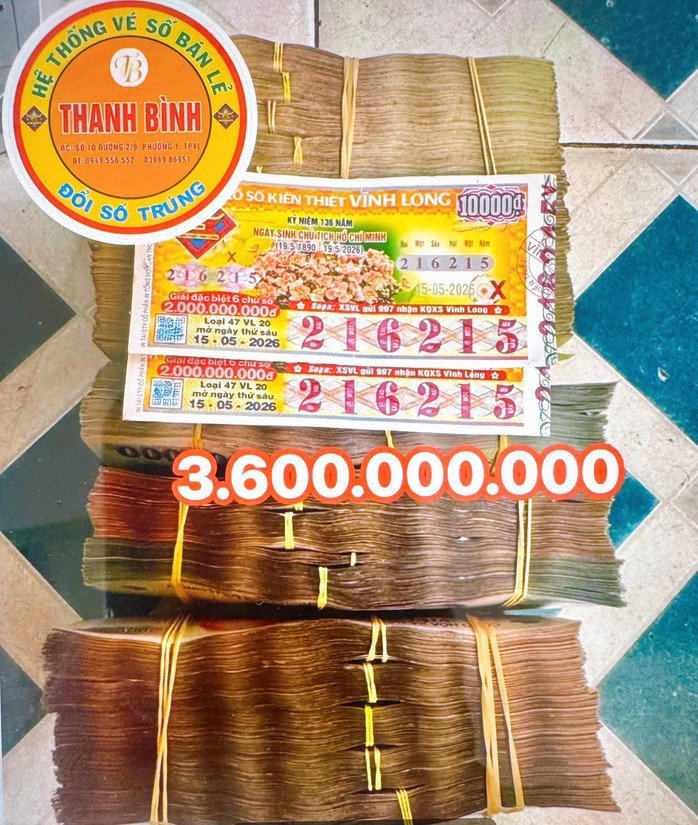 Giải độc đắc của vé số Vĩnh Long trúng tại tỉnh Vĩnh Long. Ảnh: ĐLVS Thanh Bình