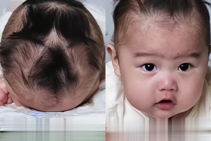 Bé trai có 9 xoáy tóc trở nên nổi tiếng trên mạng xã hội Trung Quốc sau khi mẹ chia sẻ video. Ảnh chụp màn hình: Baidu