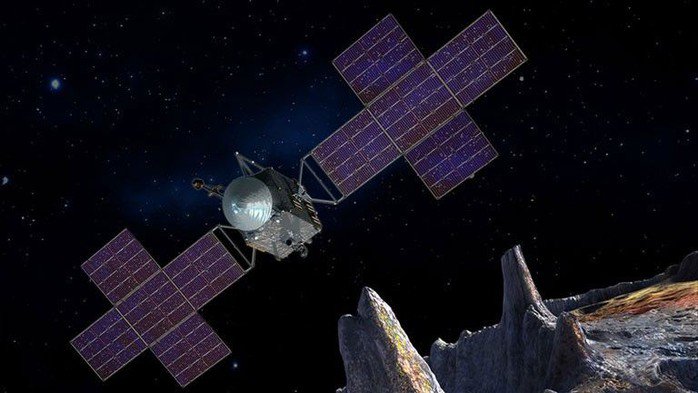Tàu vũ trụ Psyche bay gần tiểu hành tinh cùng tên - Ảnh đồ họa: NASA